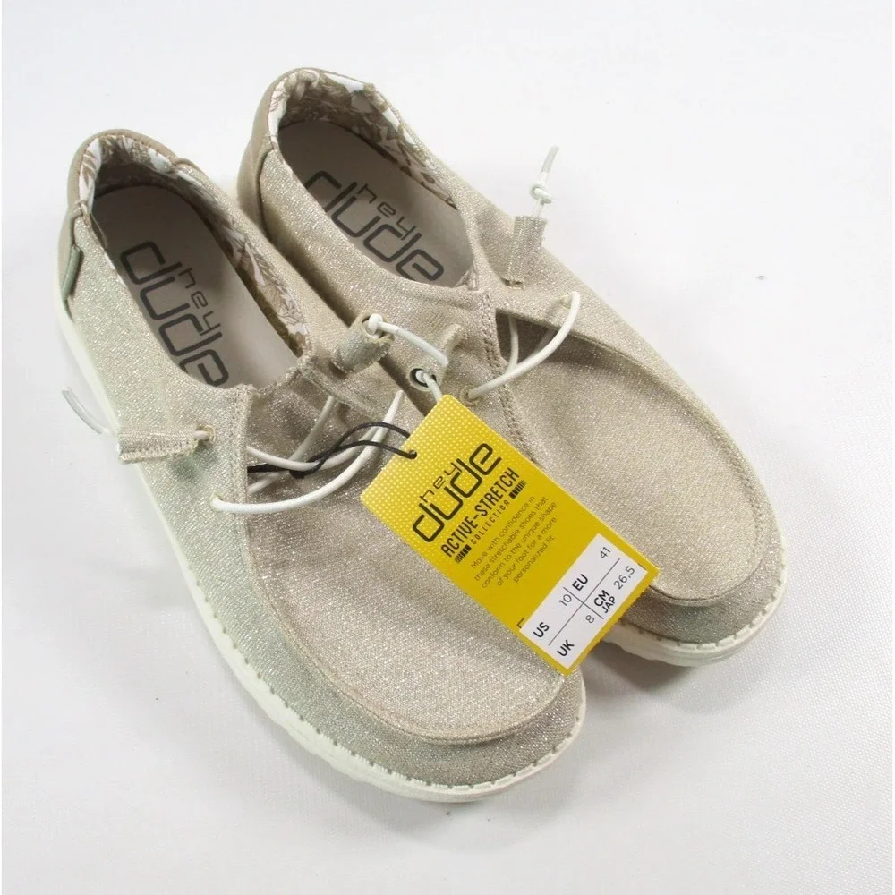 Hey‎ Dude Wendy Stretch Sparkling Beige Women's 10 Casual Slip On Comfort Shoes